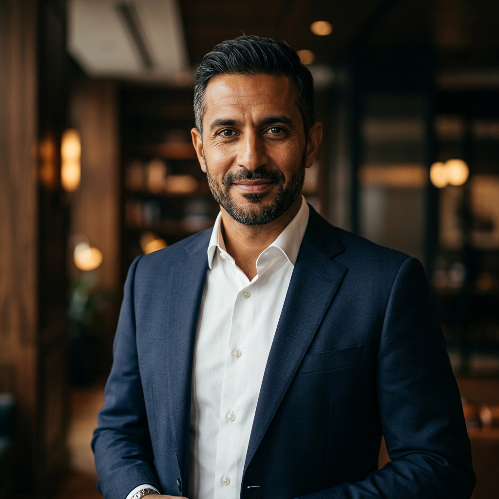 Portrait of Ahmed Al-Rashid, CEO of Meridian Holdings